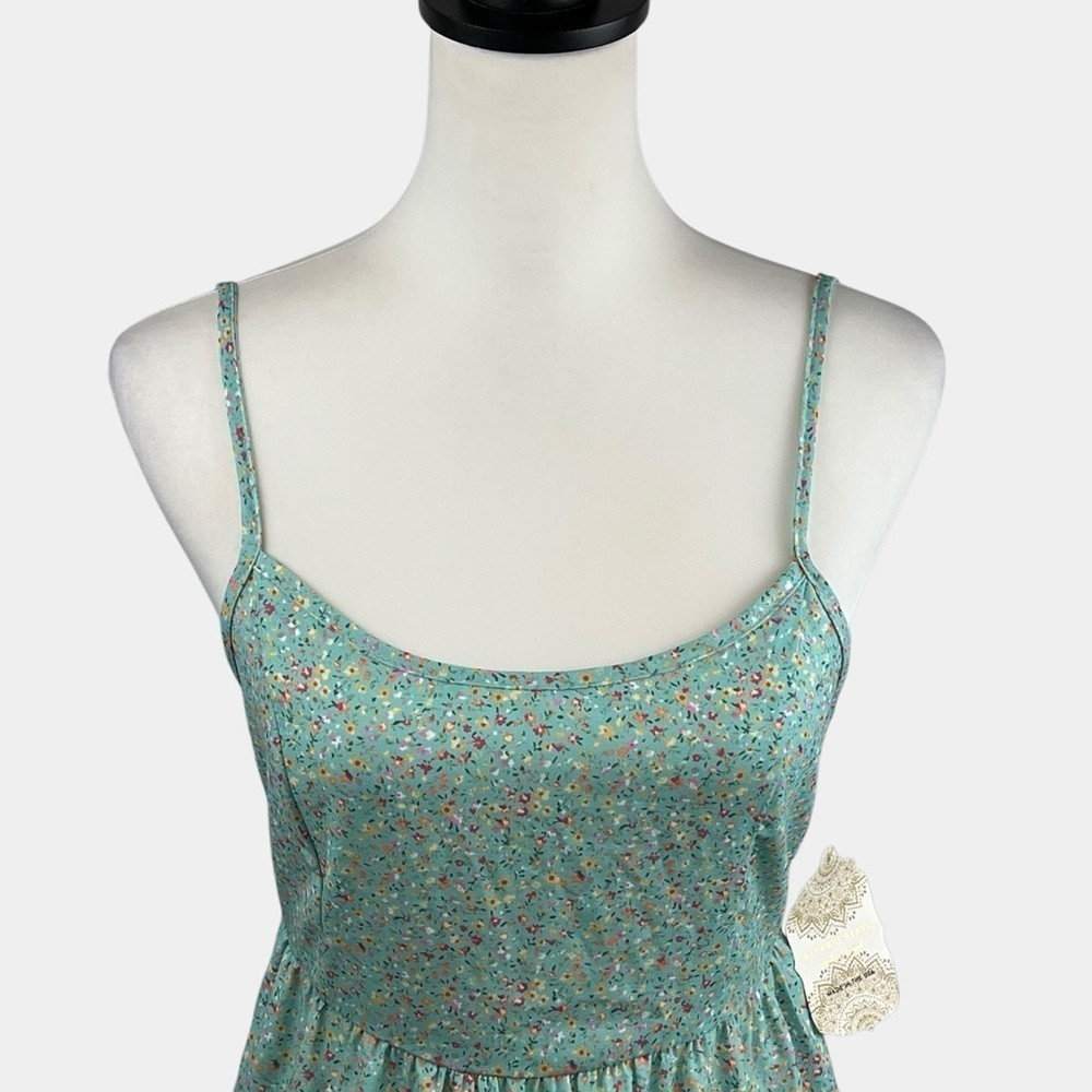 Altar’d State Floral Mini Dress Size M Mint Green Babydoll Tiered Summer NEW - Picture 2 of 13